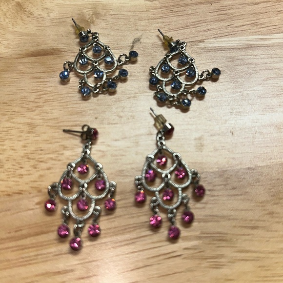 Vintage Jewelry - Vintage Crysral‎ Chandelier Earrings Tear Drop Pink Blue